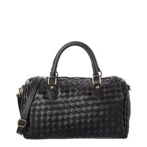 Persaman New York Greta Handwoven Leather Duffel Bag, Black
